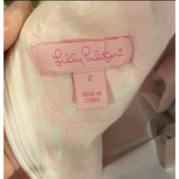 Lilly Pulitzer Janice Coral Pink White Shift Dress Gold Embroidered V Neck Sz 2 - Picture 6 of 11